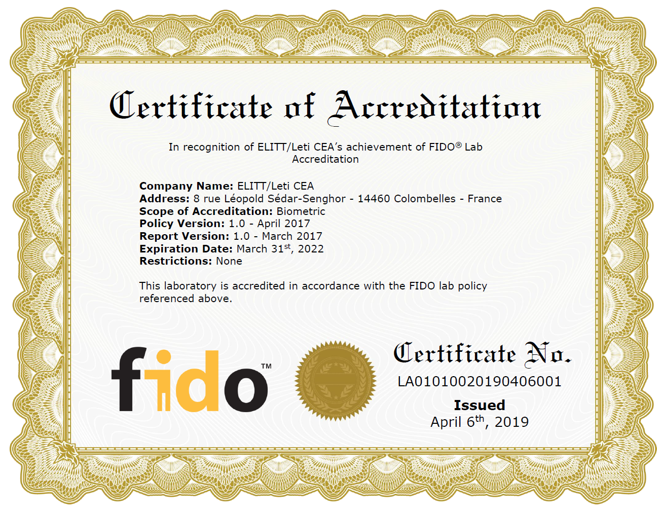  Certificate